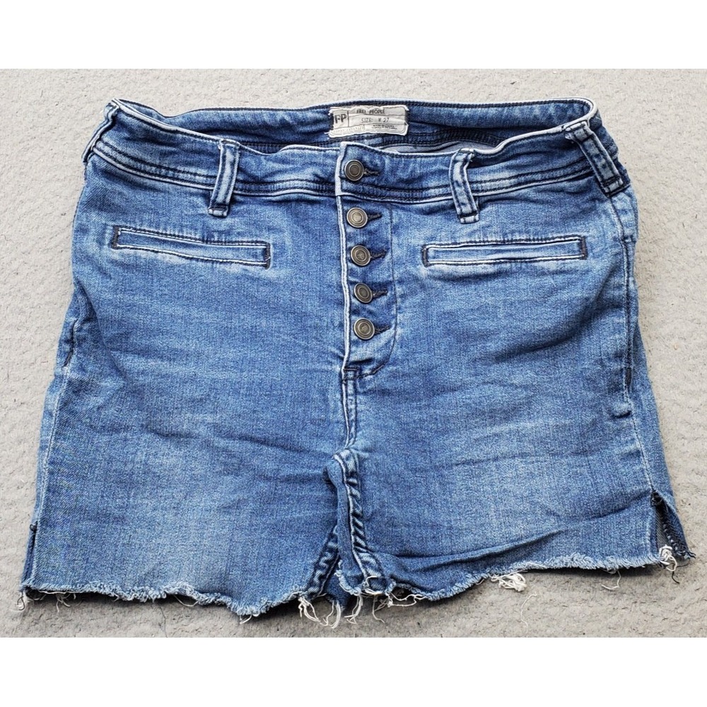 Free People Cut-Off Shorts Womens 27 Blue Denim Medium Wash High Rise Button Fly